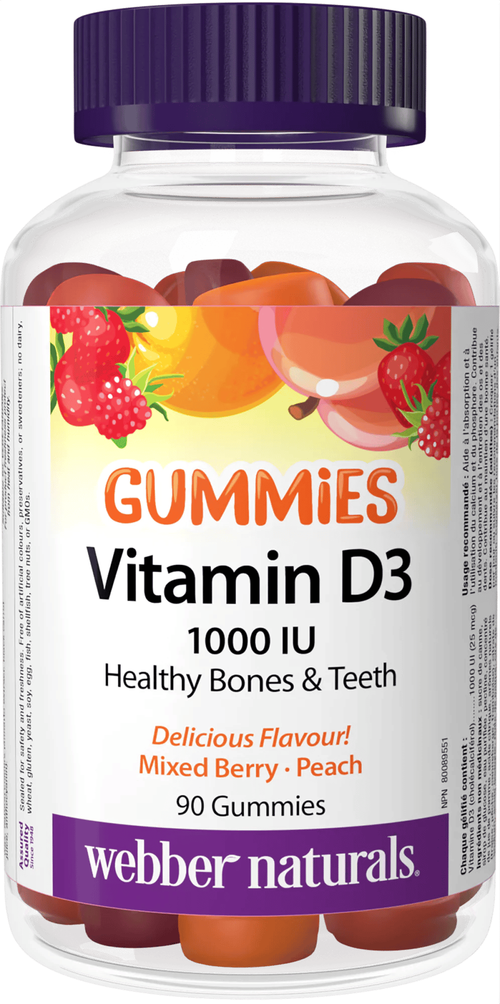 Vitamín D3 Gummies 1000 IU príchuť lesného ovocia a broskyne – obrázok 2